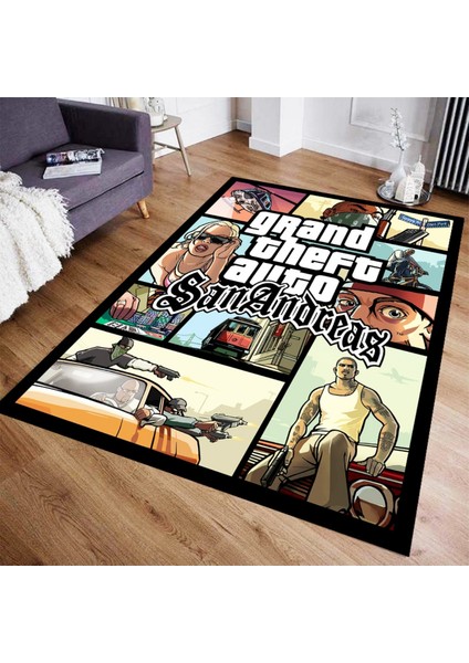 Gta San Andreas Görselli Halı – Kaymaz Taban, Süngerli Yüzey, Makinede Yıkanabilir Gamer Halı