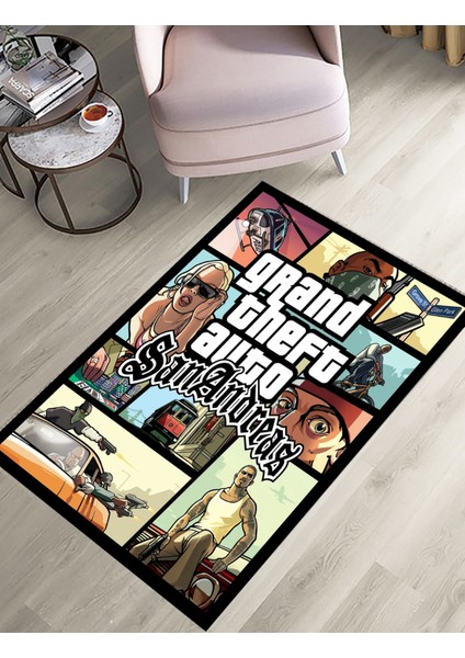 Gta San Andreas Görselli Halı – Kaymaz Taban, Süngerli Yüzey, Makinede Yıkanabilir Gamer Halı modelleri