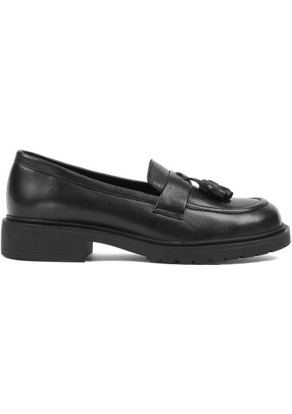 Kadın Siyah Püsküllü Deri Loafer