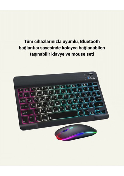 Tüm Cihazlarla Uyumlu Rgb Işıklı Kablosuz Klavye ve Mouse Seti