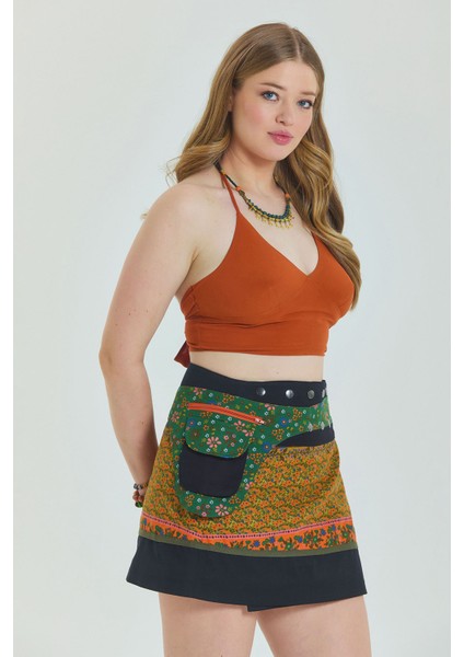 Çıtçıt Kapalamı Cepli Patchwork Anvelop Büyük Beden Etek