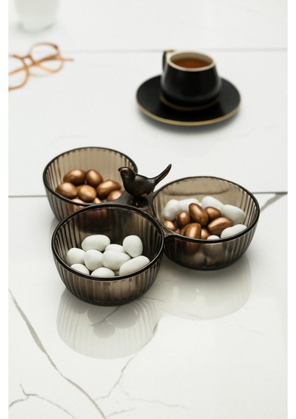 Akrilik Kuşlu Çerezlik Sunumluk Şekerlik Füme ( Cam & Porselen Değildir )