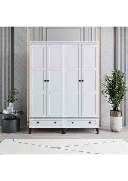 Karin 4 Kapaklı Çekmeceli Gardırop Tamamı MDF (Beyaz)