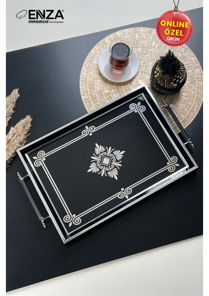 Çınar Black Çay Kahve Kahvaltılık ve Sunum Tepsisi 48X29 cm