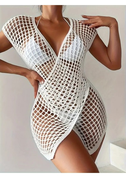 Kadın Kruvaze Detay Ajurlu Triko Pareo