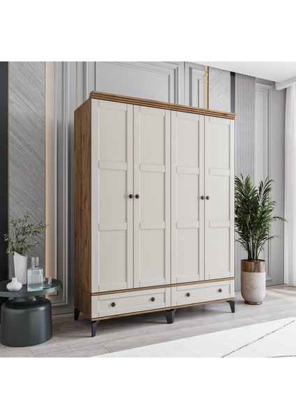 Karin 4 Kapaklı Çekmeceli Gardırop Tamamı MDF (Aytaşı)