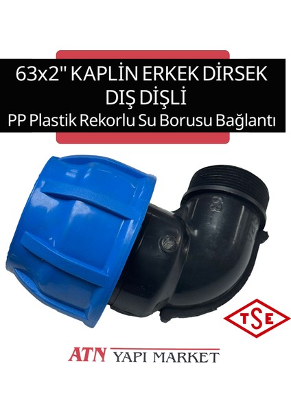 63X2" Kaplin Erkek Dirsek Dış Dişli – Pp Plastik Rekorlu Boru Bağlantı Parçası