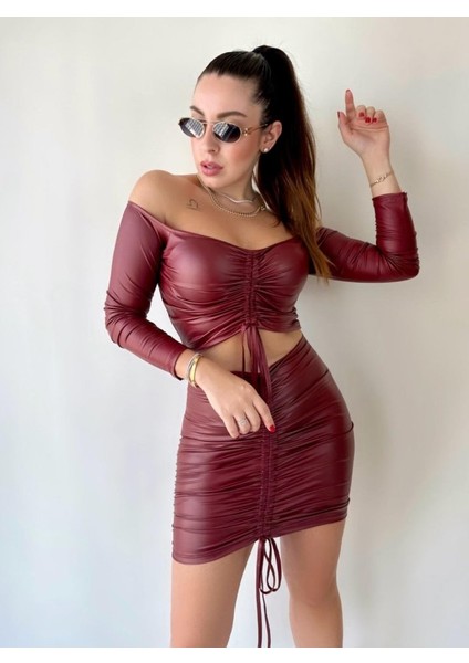 Kadın Büzgülü Deri Etek Takım Fırsat Ürün fırsatları