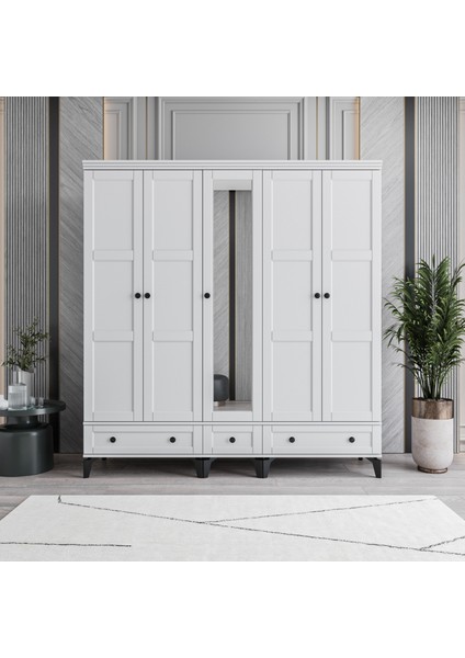 Karin 5 Kapaklı Çekmeceli Gardırop Tamamı MDF (Beyaz)