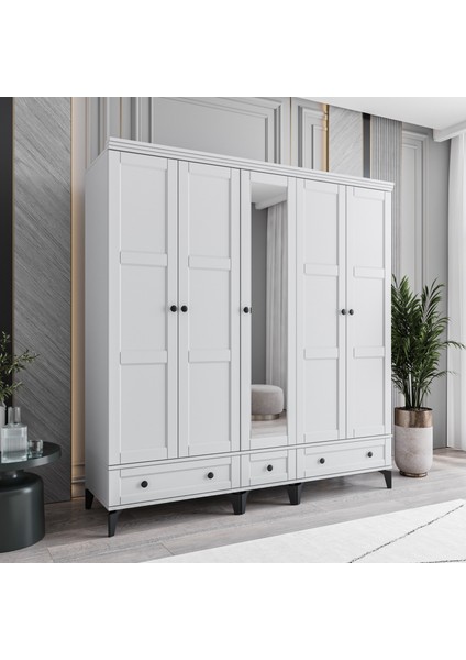 Karin 5 Kapaklı Çekmeceli Gardırop Tamamı MDF (Beyaz) fiyatları