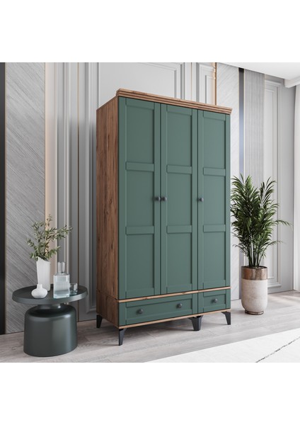 Karin 3 Kapaklı Çekmeceli Gardırop Tamamı MDF (Yeşil) fiyatları