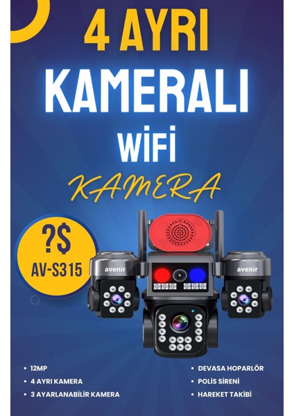 12 Mp 4 Ayrı Kamera 3 Ayarlanabilir Kamera Devasa Hoparlör Polis Sireni Hareket Takibi