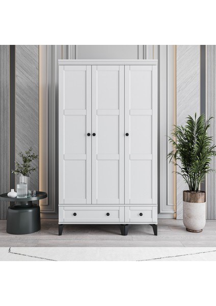 Karin 3 Kapaklı Çekmeceli Gardırop Tamamı MDF (Beyaz)
