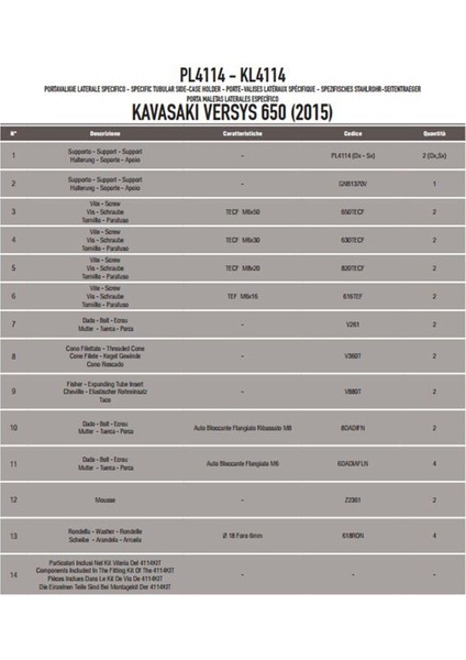 PL4114 KAWASAKI VERSYS 650 (15-19) Yan Çanta Taşıyıcı indirimleri