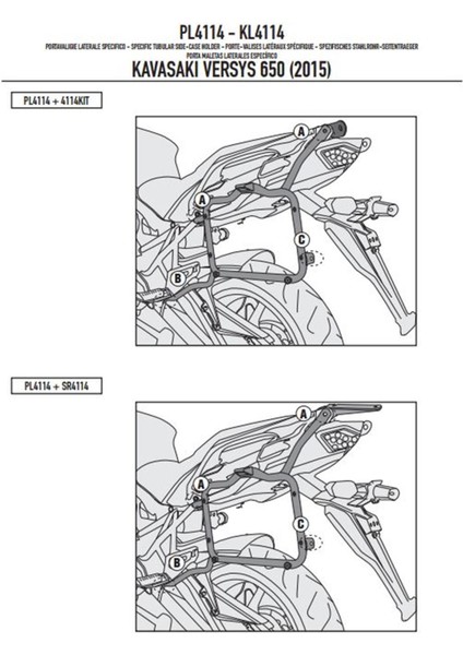 KL4114 KAWASAKI VERSYS 650 (15-19) Yan Çanta Taþıyıcı modelleri