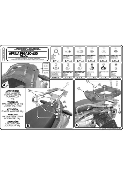 KR79 APRILIA PEGASO 650 STRADA-TRAIL (05-11) Arka Çanta Tasiyici