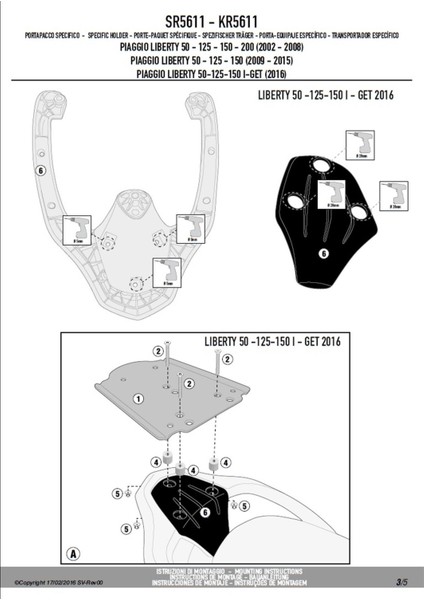 SR5611 PIAGGIO LIBERTY 50-125-150-200 I-GET (02-18) Arka Çanta Taşıyıcı fırsatları