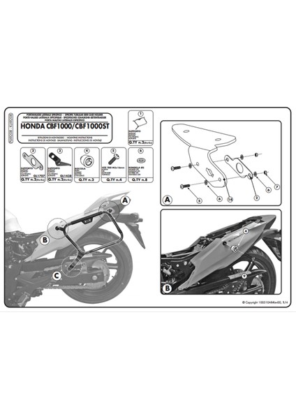 KLXR208 HONDA CBF 1000 - ST (10-14) Yan Çanta Taþıyıcı modelleri