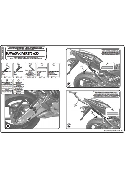 Gıvı Plr450 Kawasakı Versys 650 (10-14) Yan Çanta Taşıyıcı modelleri