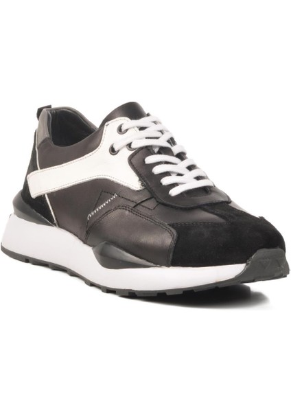 2Y1076-6285 M Siyah-Beyaz Hakiki Deri Erkek Sneaker