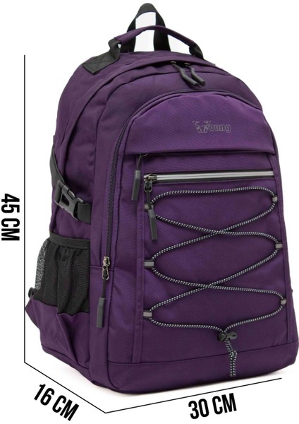 Young 51537 Purple Mor Unisex Çok Cepli Suya Dayanıklı Sırt Çantası