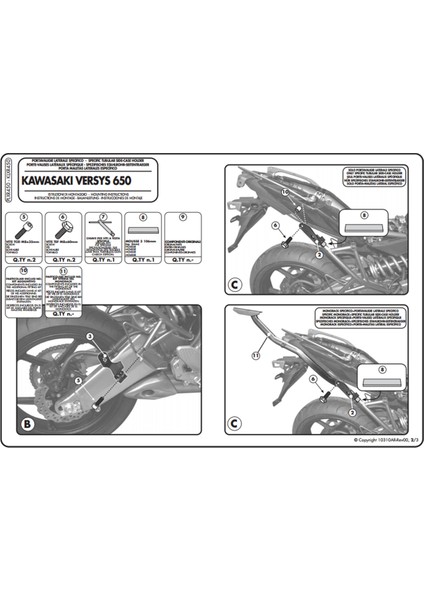 Gıvı Plxr450 Kawasakı Versys 650 (10-14) Yan Çanta Taşıyıcı modelleri