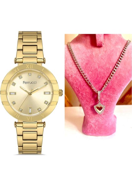 Süper Model Çelik Kadın Kol Saati+Çelik Kolye Hediye Set