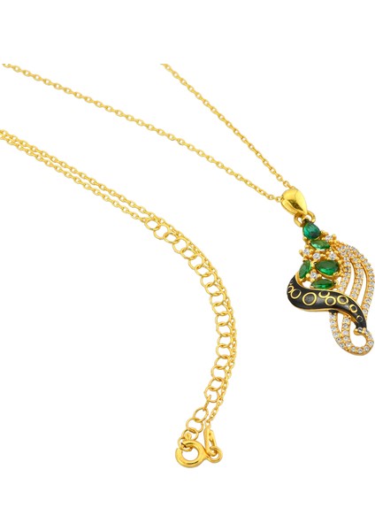 925 Gümüş 18 K Gold Kaplama Mekik Oval Zümrüt Taşlı Kolye modelleri