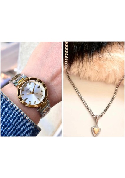 Süper Model Çelik Kadın Kol Saati+Çelik Kolye Hediye Set fiyatları