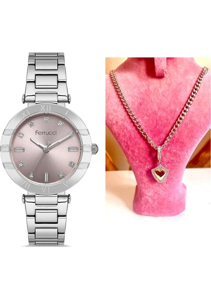 Süper Model Çelik Kadın Kol Saati+Çelik Kolye Hediye Set