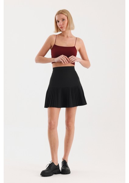 Klasik Kumaş Pileli Etek - Siyah modelleri