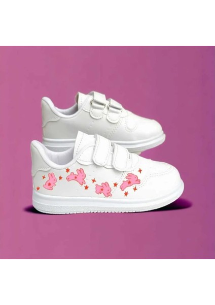 Sevimli Pembe Zıplayan Tavşanlar Çocuk Spor Ayakkabı