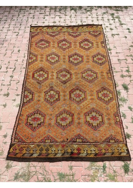 173X300 cm El Yapımı Antika Türk Kilimi, Turuncu Geometrik Desenli Yün Halı, Vintage Büyük Boy Salon Kilimi modelleri