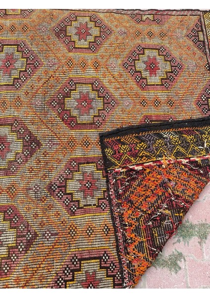 173X300 cm El Yapımı Antika Türk Kilimi, Turuncu Geometrik Desenli Yün Halı, Vintage Büyük Boy Salon Kilimi fırsatları