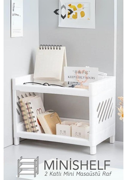 Iki Katlı Çok Amaçlı Masaüstü Raf Düzenleyici, Kolay Kurulum, Beyaz Renk