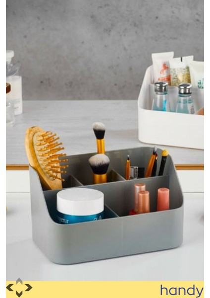 Çok Amaçlı 5 Bölmeli Organizer, Makyaj ve Takı Düzenleyici, Kalemlik, Gri Renk