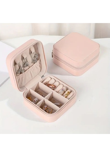 Mini Takı Organizeri, 2 Bölmeli, Seyahat Dostu, 10cm, Şık ve Kullanışlı Pembe Tasarım