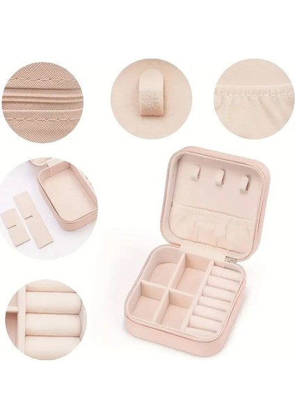 Mini Takı Organizeri, 2 Bölmeli, Seyahat Dostu, 10cm, Şık ve Kullanışlı Pembe Tasarım fırsatları