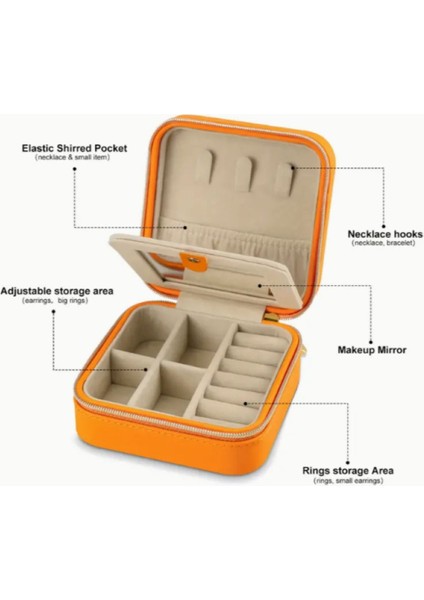 Mini Aynalı Fermuarlı Takı Kutusu, Seyahat İçin Şık ve Pratik Organizer
