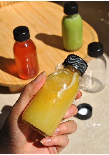 100 ml Cam Şişe Şeffaf Kilitli Sızdırmaz Siyah Kapaklı Meyve Suyu Detox 5 Adet fiyatları