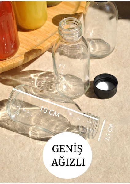 100 ml Cam Şişe Şeffaf Kilitli Sızdırmaz Siyah Kapaklı Meyve Suyu Detox 5 Adet modelleri
