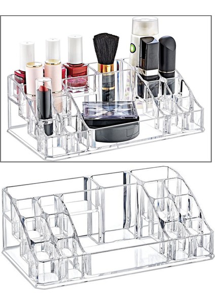 16 Bölmeli Şeffaf Çok Amaçlı Makyaj Organizeri - Kozmetik ve Kalem Düzenleyici