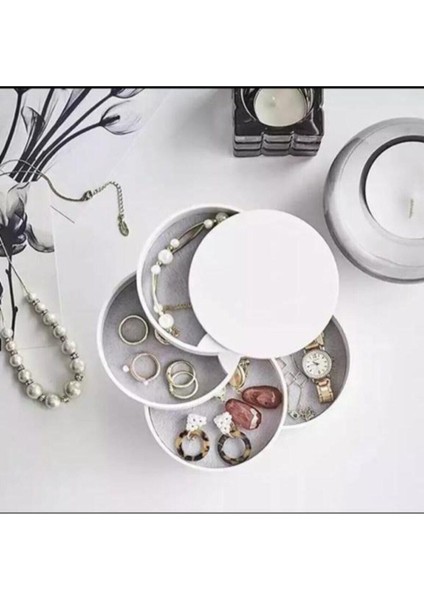 Dört Bölmeli Şık Takı ve Aksesuar Kutusu, Beyaz, Modern Tasarım