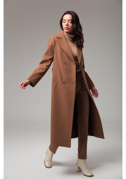 Kruvaze Belden Bağlamalı Ara Boy Kaban Taba 3754