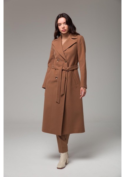 Kruvaze Belden Bağlamalı Ara Boy Kaban Taba 3754 fiyatları