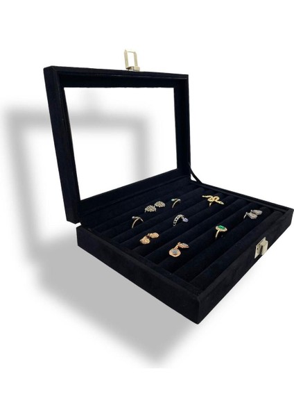 Süet Siyah Takı Kutusu, Çok Renkli, 18x25 cm, Yüzük ve Broş Saklama Alanı fiyatları