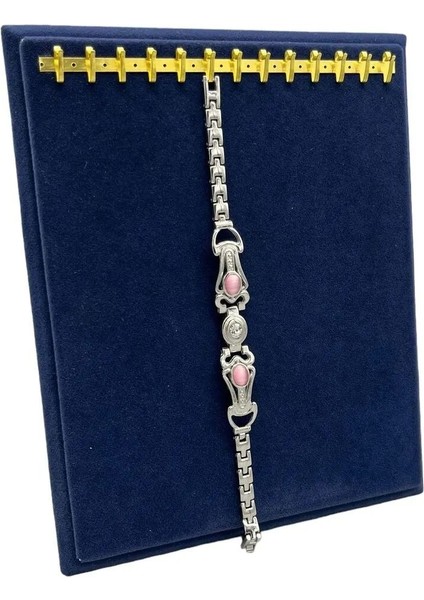Yerli Süet Kumaş Ayaklı Kanca Bileklik Sergileme Standı, Lacivert, 20/16 cm