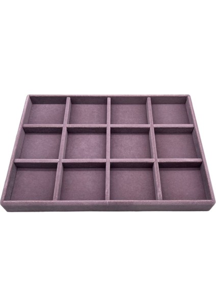 Lila Süet Kumaş 12 Bölmeli Takı Düzenleyici Çekmece İçi Standı fiyatları