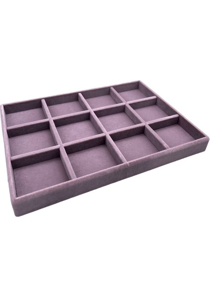Lila Süet Kumaş 12 Bölmeli Takı Düzenleyici Çekmece İçi Standı modelleri