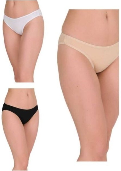 Berrak 9'lu (Siyah - Beyaz - Ten Renkler) Pamuklu ve Likralı Kadın Bikini Külot